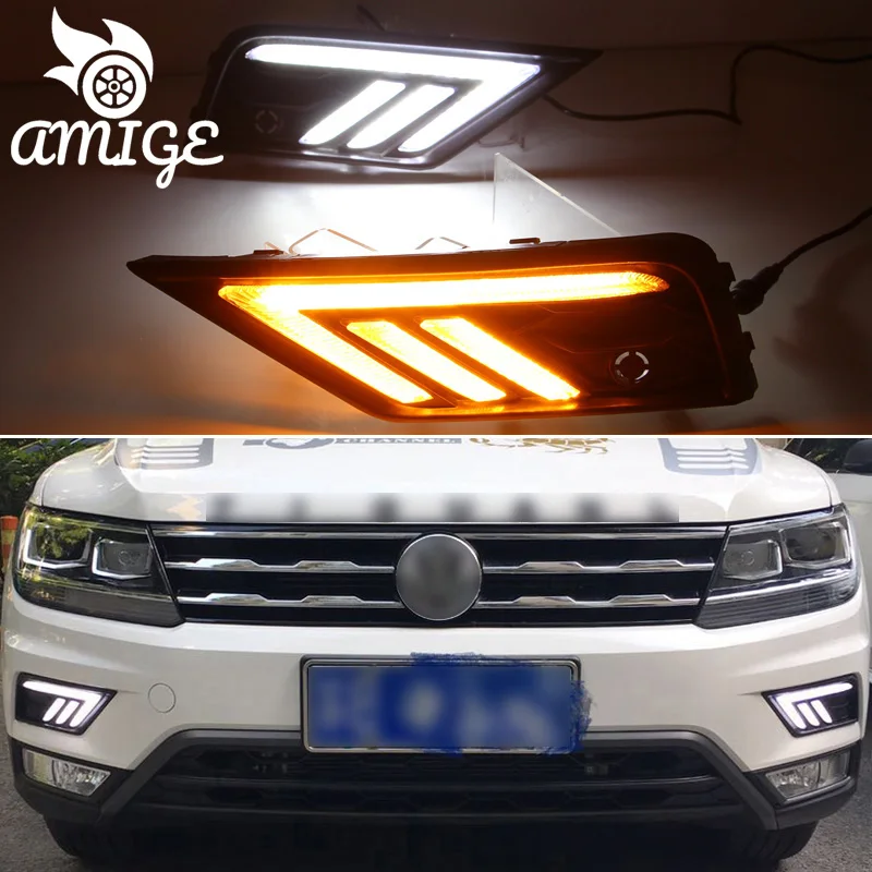 

12V LED Daylights For Volkswagen Tiguan 2017 2018 2019 VW Turning Signal DRL Car LED Daytime Running Light Auto Foglamps