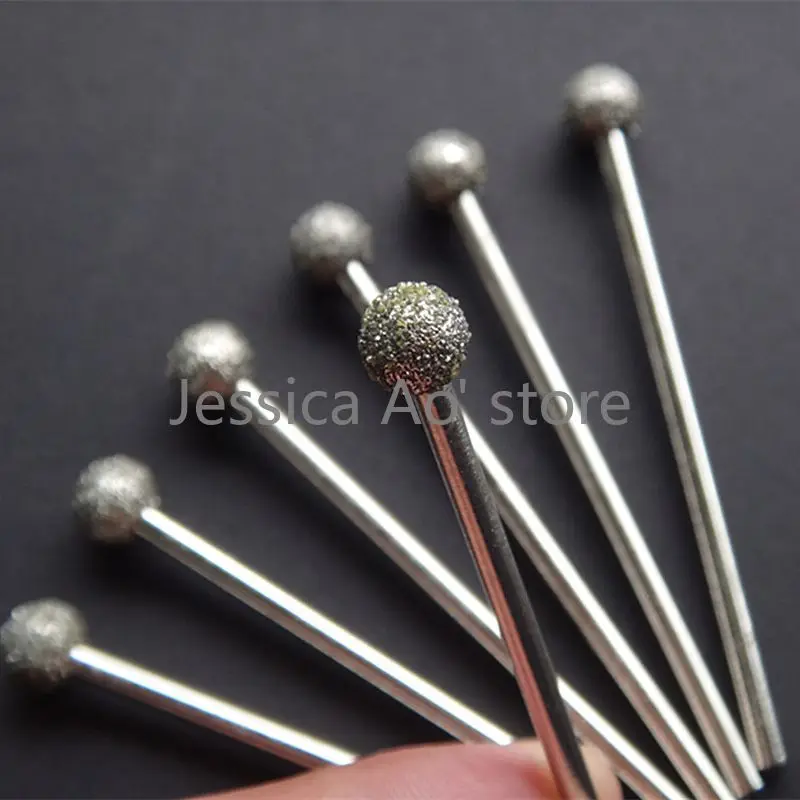 15pcs 3-8mm 46 Grit Coarse Sand Ball Grinding Head 70mm Long Diamond Abrasive Tools Lengthen Shank for Stone Carving Peeling