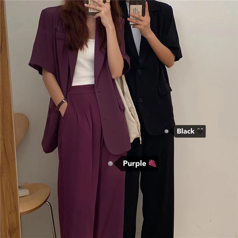 Office Lady Women Short Sleeve Blazer 2 Pieces Set Spring Female Suit Office Sets OL Business Casual Blazers Korea Coat Outfits