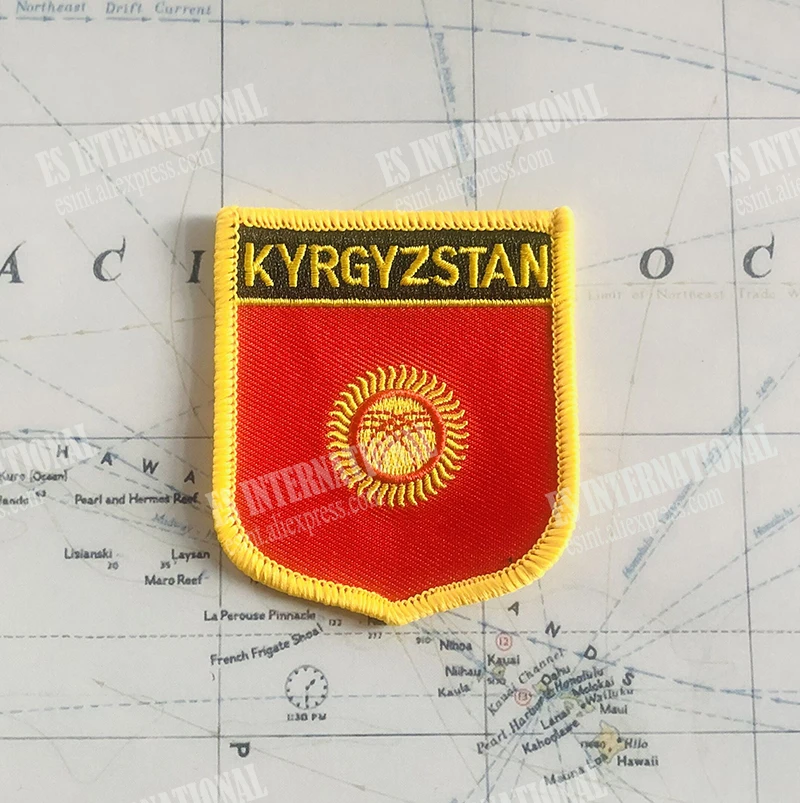 KYRGYZSTAN National Flag Embroidery Patches Badge Shield And Square Shape Pin One Set On The Cloth Armband Backpack Decoration