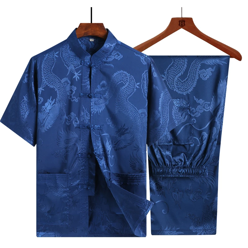 men\'s tang suit traditional chinese clothing for meals pants male shirts oriental dragon shirt top kung fu stand collar hanfu