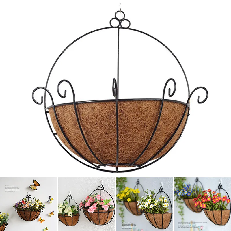 Flowerpot Half Round Planter Basket Wall Hanging Planting Pot Outdoor Coconut Garden Decor