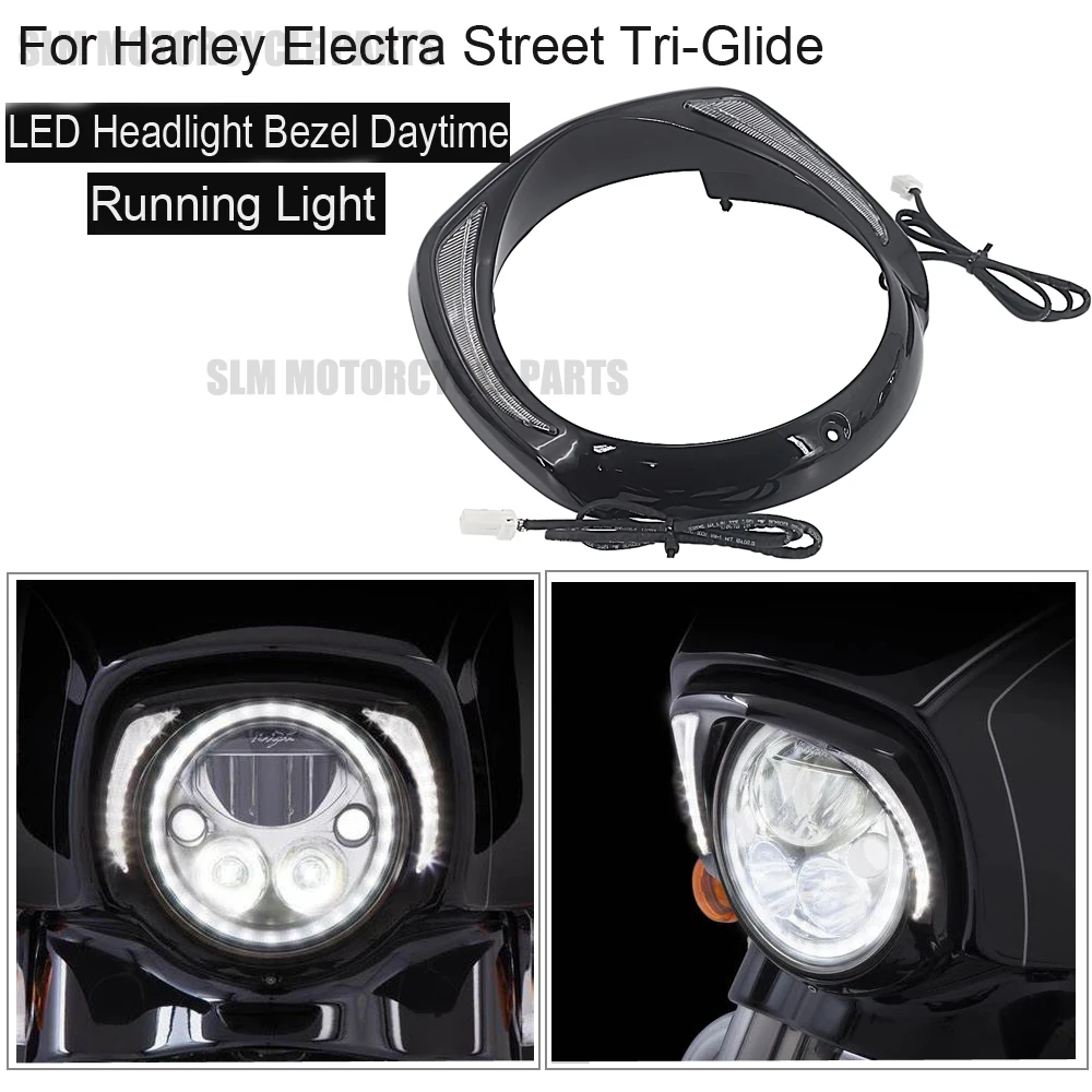 

For Harley Touring Tri Road King Street Electra Glide Low FLHTCU Ultra Limited Chrome & black LED headlight bezel