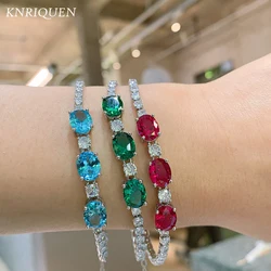 2021 New 7*9mm Aquamarine Stone Emerald Ruby Lab Diamond Strand Bracelet for Women Gemstone Party Fine Jewelry Anniversary Gift