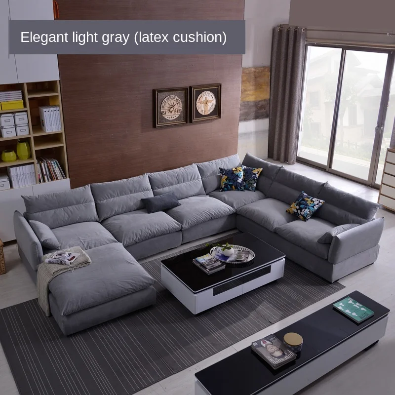 Latex sofa small family economy simple modern Nordic fabric sofa combination living room U-shaped Technology cloth