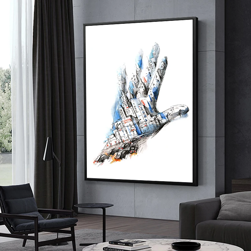 

Abstract Hand Wall Art Paintings On Canvas Graffiti Art City Landscape Posters and Prints Decorative Pictures For Home Design