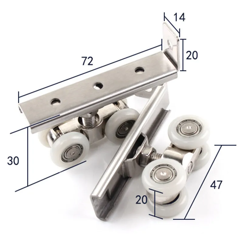 1 Pair/set Stainless Steel Sliding Wooden Door Closet Hardware Kit 4 Wheels Hangers Roller QDD9788