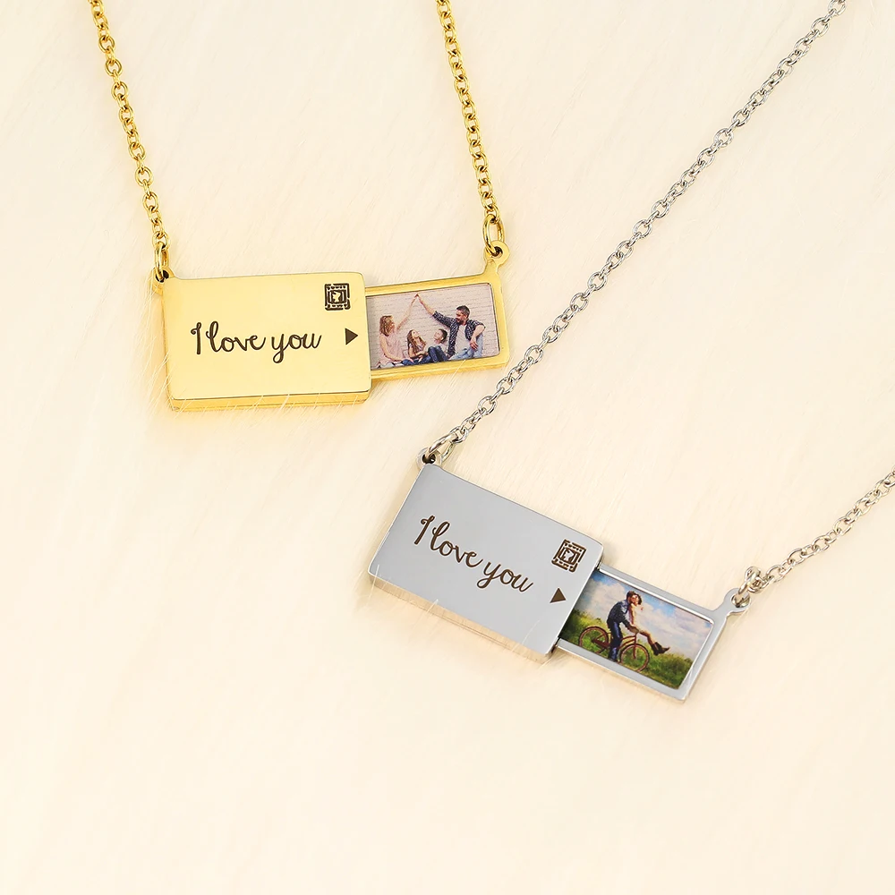 MaiLun Benutzerdefinierte Foto Nachricht Umschlag Halskette Edelstahl Umschlag Anhänger Halskette Schmuck Geschenk für Freundin – Detail 6