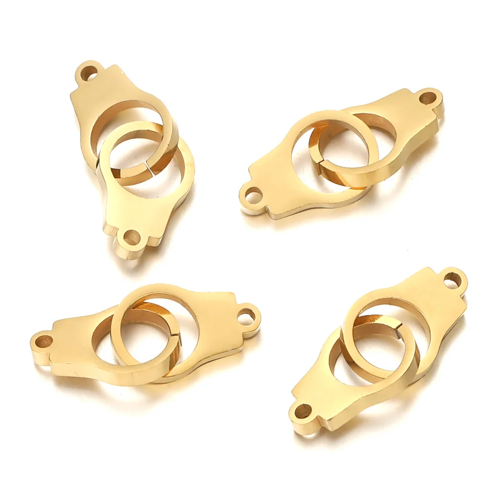 5pcs Stainless Steel Gold Handcuffs Charm Connector for Bracelet Necklace Pendants Diy Jewelry Making Supplies Wholesale Items