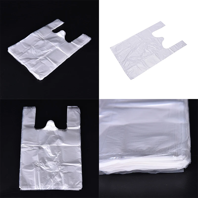 100pcs Transparent Plastic Bags Shopping Bag Supermarket Bags With Handle Food Packaging 20*30cm