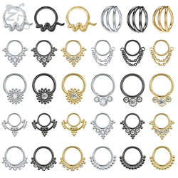 ZS 1 Piece 3 Colors 316L Stainless Steel Nose Ring Men CZ Crystal Septum Clicker 16G Tragus Cartilage Daith Piercing Jewelry 8MM