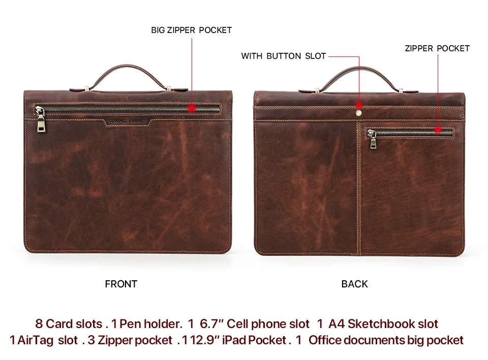 MacBook Pro Air 13 iPad Pro 13 12,9 Portfolio Datei Ordner Kuh Leder Cover Veranstalter Reise Business Office Dokument Aktentasche – Detail 11