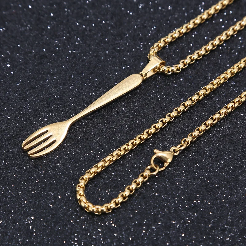 60cm Stainless Steel Western Knife Spoon Fork Pendant Necklace Punk Cutlery Necklaces Pendants Jewelry Gifts Gothic Bijoux Femme