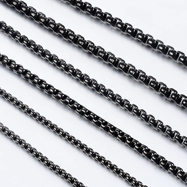Edelstahl-Halskette Wasserdicht Runde Schwarze Kette Geschenk für Männer und Frauen Schmuck 2mm-5mm Breite – Detail 2
