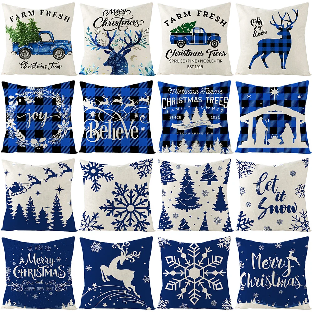 

Christmas Decor Pillow Covers 18x18 Inches Xmas Cushion Cover Black and Blue Buffalo Check Plaid Throw Pillowcase for Pillow