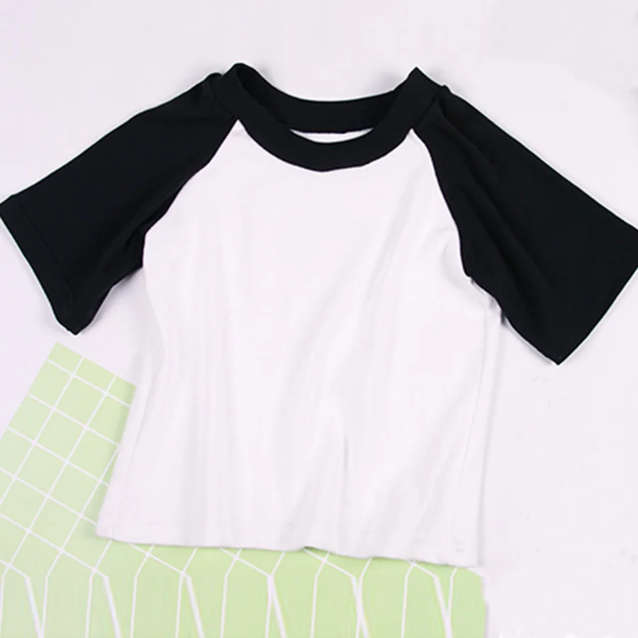 DICLOUD-camisetas informales de empalme para mujer, Tops cortos de manga corta con cuello redondo Simple, Sexy, blanco y negro
