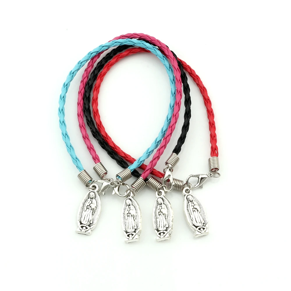 

50pcs Leather Bracelet Religious Virgin Mary Zinc Alloy Charms Pendants Bracelet 4 Color B-388