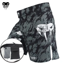 Pantalones cortos de boxeo para hombre, shorts de secado rápido, transpirables, muaythai, Tiger Muay Thai, color negro y azul