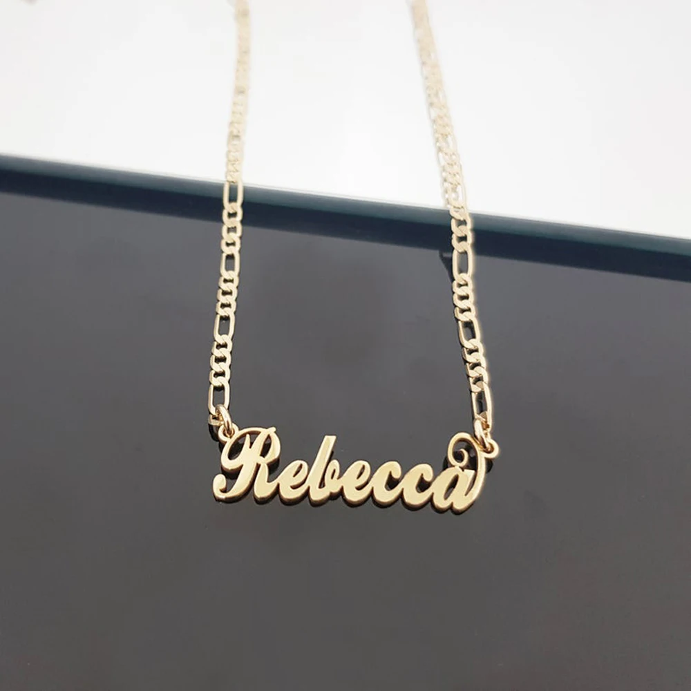Women\'s 2021 trend necklace custom name stainless steel necklace golden figaro chain ladies personalized jewelry exquisite gift