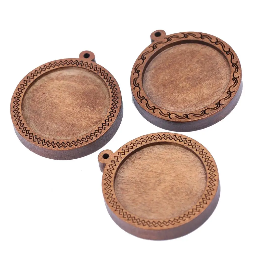 Onwear 5pcs Fit 25mm Wood Cabochon Base Settings Diy Blank Pendant Trays For Necklace Keychain Making