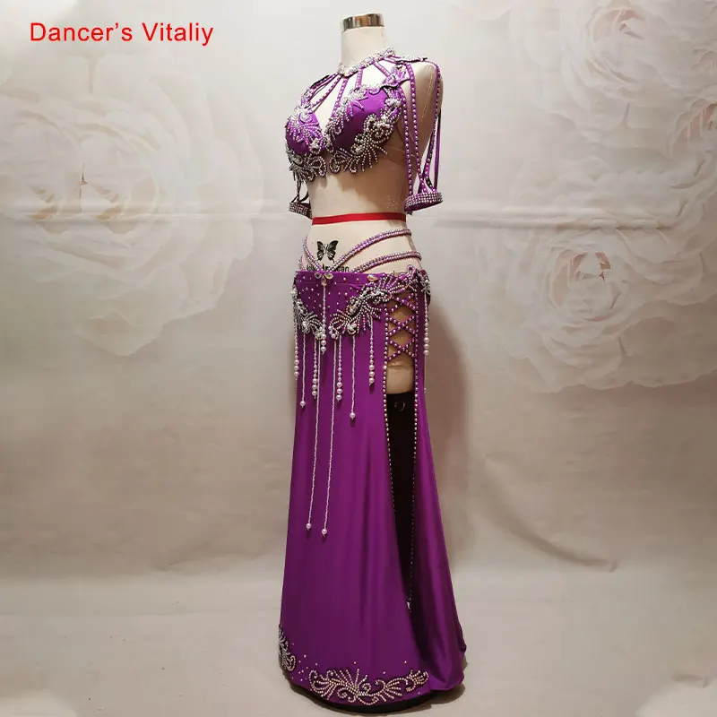 Belly Dance Suit Diamond-Studded Bra Split Long Skirt Performance Clothing High-end Custom Woman Child Competition Clothes Set