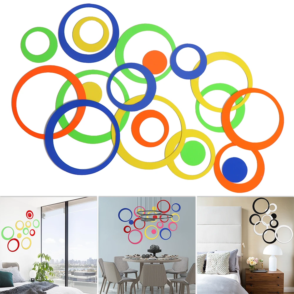 5 Pcs/Set 3D Circles Wall Stickers Removable Mural TV Background Round Decals DIY Wall Art Fashion Home Decoration Accessories