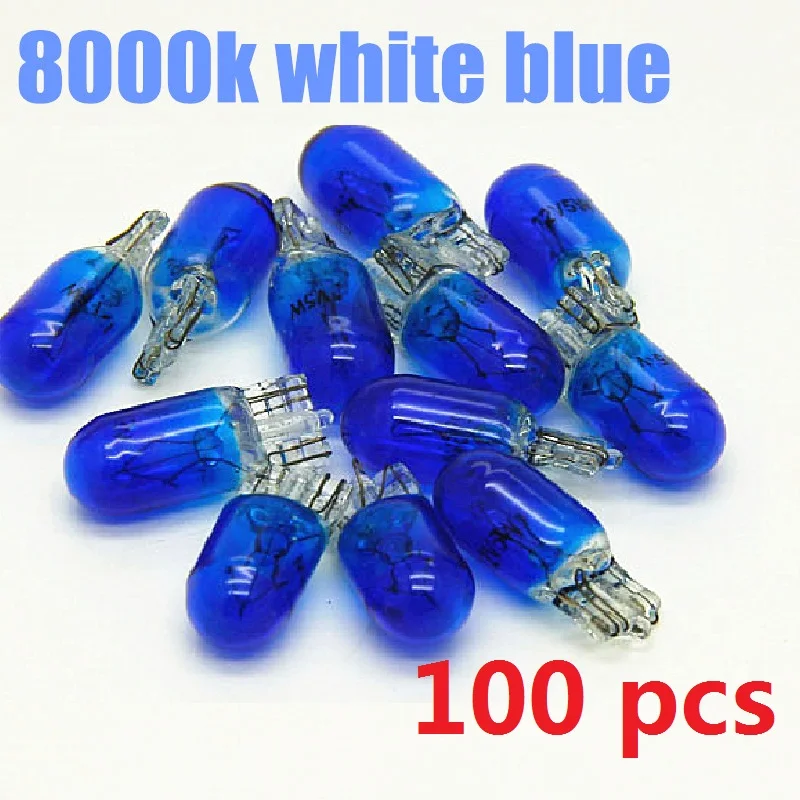 100pcs T10 W5W 501 194 BLUE CLEAR Glass Car Signal Lamp 12V5W Auto Miniature Bulb W2.1x9.5d Wedge Single Filament