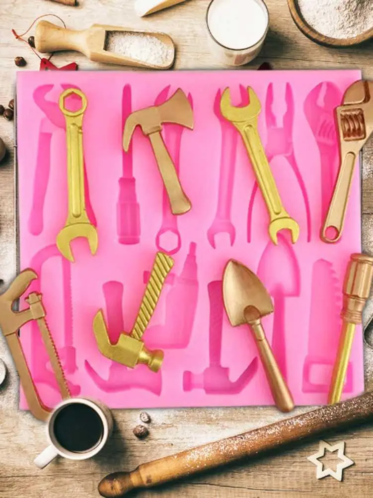 Construction Tools Wrench Pliers Electric Drill Hammer Saw Shaped Fondant Silicone Mold Chocolate Making Mold For Decor