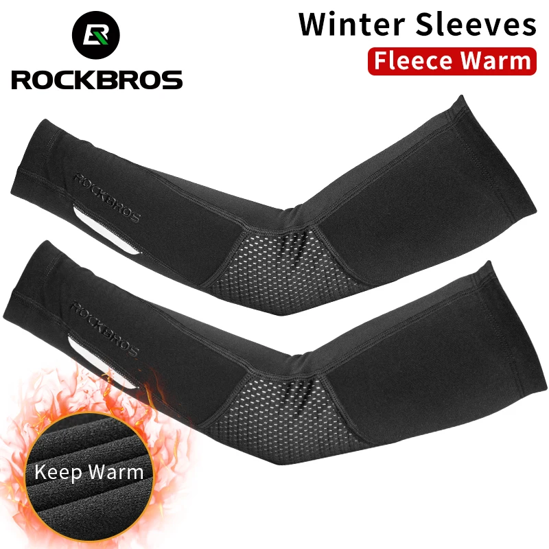 ROCKBROS Fleece Warm Cycling Arm Sleeves Winter Breathable Arm Covers For Fitness Outdoor Sports Running Basketball Arm Warmers