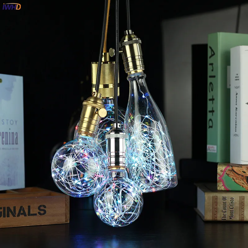 IWHD Bombillas Colorful RGB E27 LED Edison Light Bulb Vintage Lamp 1.5W Creative Copper String Art Industrial Decor Retro Lamp