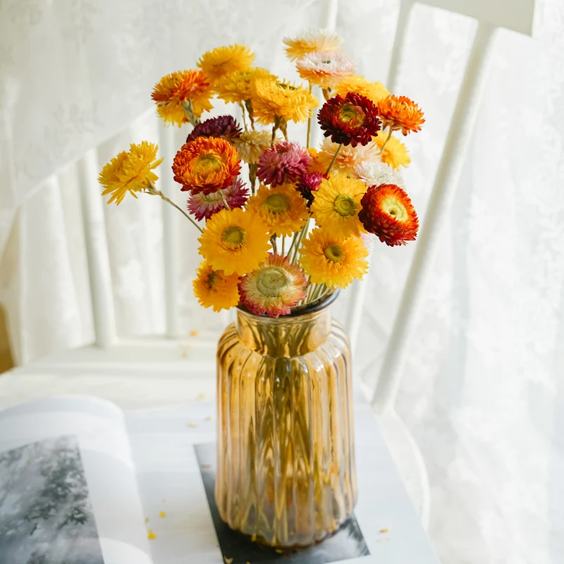 2-4CM Head/Length15-25CM Dry Straw Chrysanthemum Branch,Decorative Daisy Dried Natural Sunflower Bouquet For Home decor,Wedding