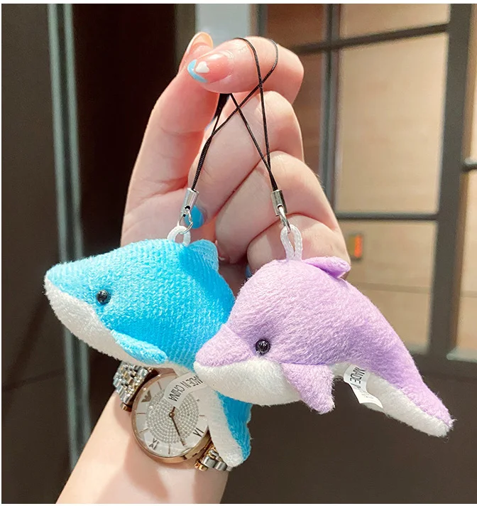 Plush Dolphin Keychain Animal Doll Stuffed Dolphin Keyring Girls Boys Gift Backpack Bag Car Pendant Fluffy Ornament Pompon Toy