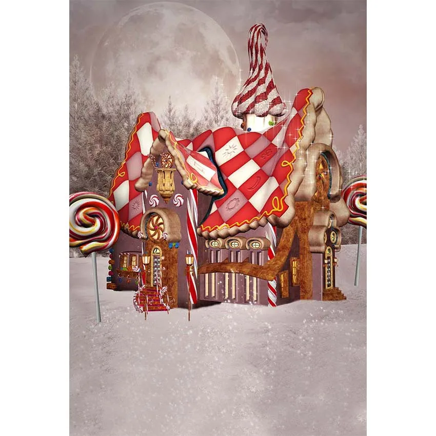 

5x7FT Christmas Beautiful Gingerbread House Lollipops Winter Scenery Custom Photo Studio Backdrop Background Vinyl 220cm x 150cm