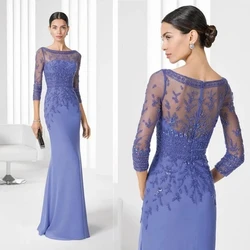 Customized Mother Of The Bride Dresses Sheath 3/4 Sleeves Appliques Beaded Plus Size Long Groom Mother Dresses For Wedding