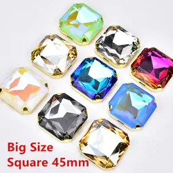 New Big Size 45mm Square Mocha Rhinestones Glass Crystal With Gold Claw Loose Stones Sewing For Garment Dress DIY Accessories