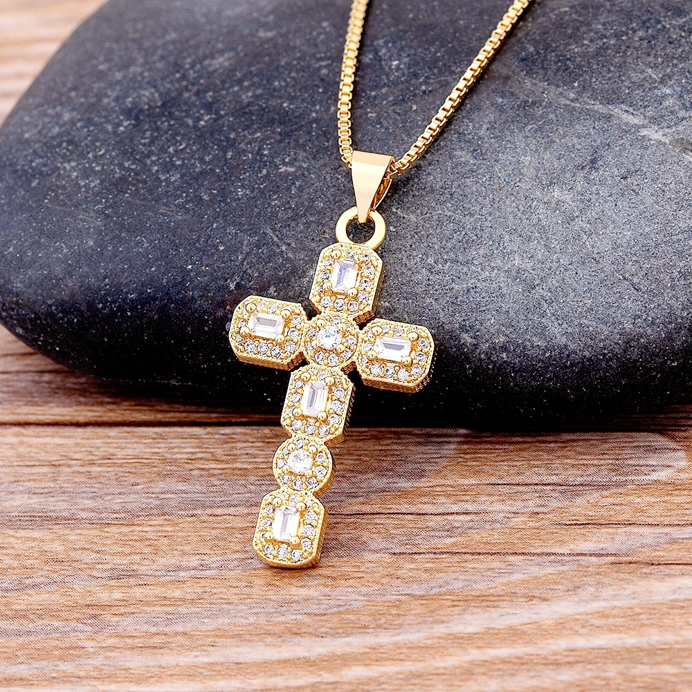 

AIBEF High Quality Cubic Zirconia Cross Pendant Choker Chain Necklace Men Women Couples Hip-Hop Jewelry Fashion Gold Color Gift