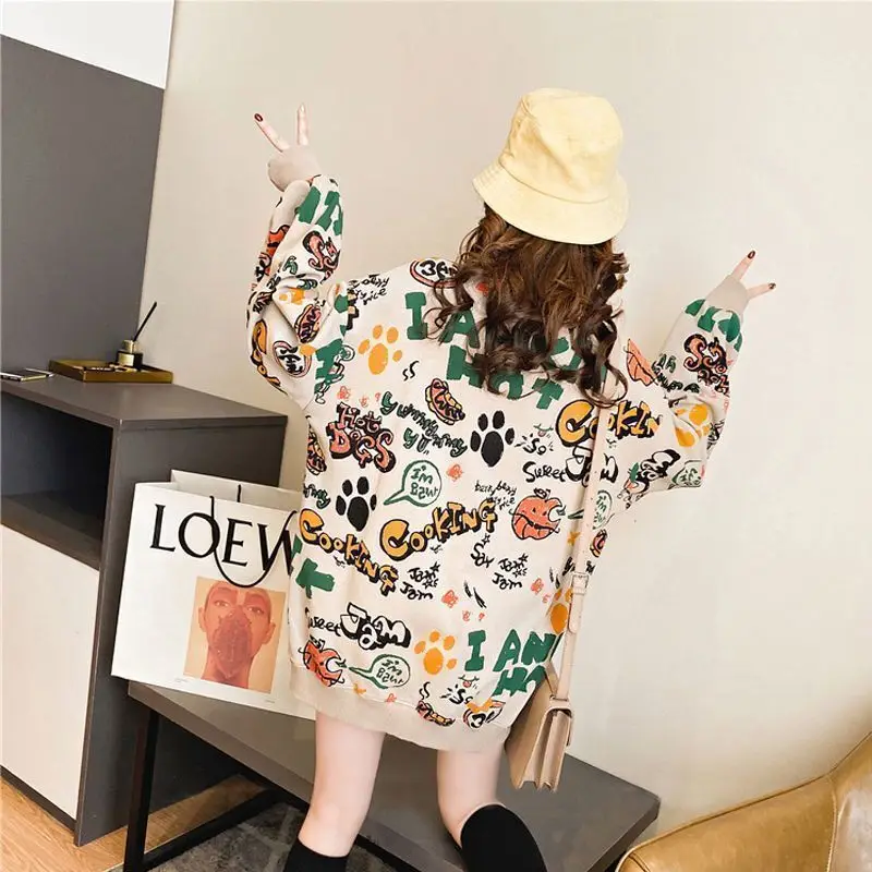 Fashion Autumn Pulovers Casual Aesthetic Loose Long Sleeve Women\'s T-shirts Graphic Korean Clothes Tops Midi Extra Large Hoodie