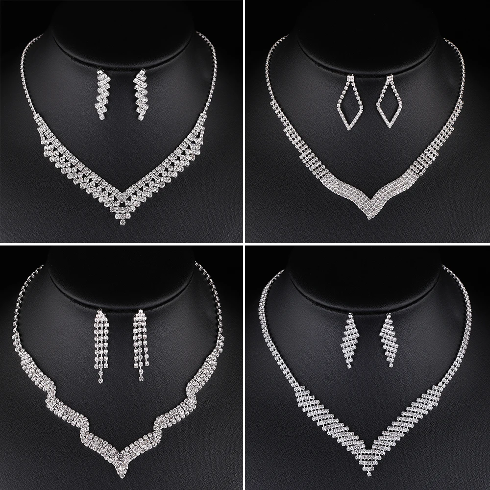 BLIJERY New Elegant Rhinestone Crystal Bridal Jewelry Sets for Women Choker Necklace Earrings Set Wedding Party Jewelry Gifts