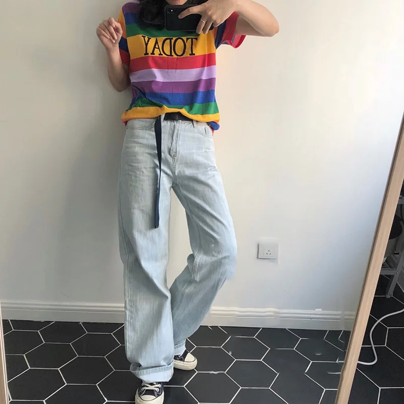 High Waist Light Blue Trousers New Loose Fit Wide Leg Denim Pants Women Fashion Tide Spring Autumn 2021 Z302