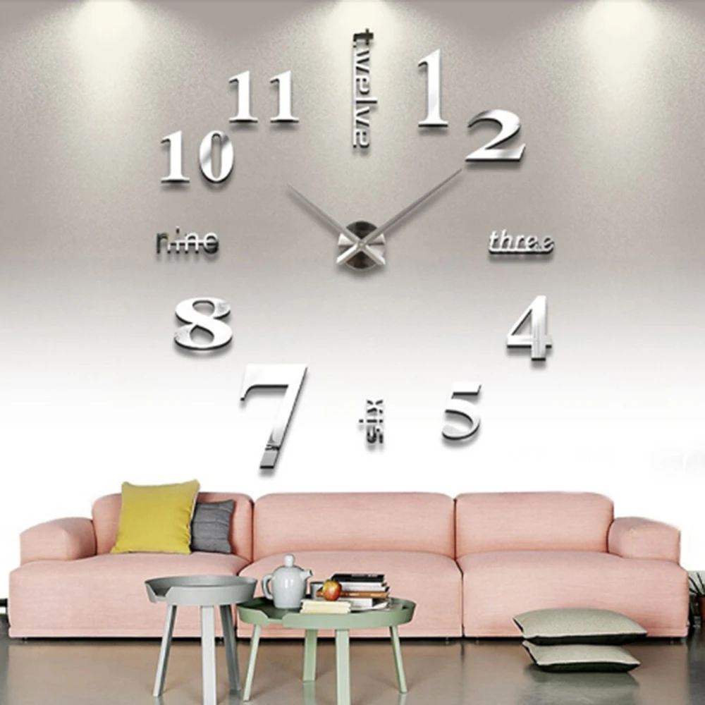 Wall Clock Watch Clocks 3D DIY Mirror Stickers Living Room Europe Style Wall Home Decoration Hanging Watch Drop Shipping