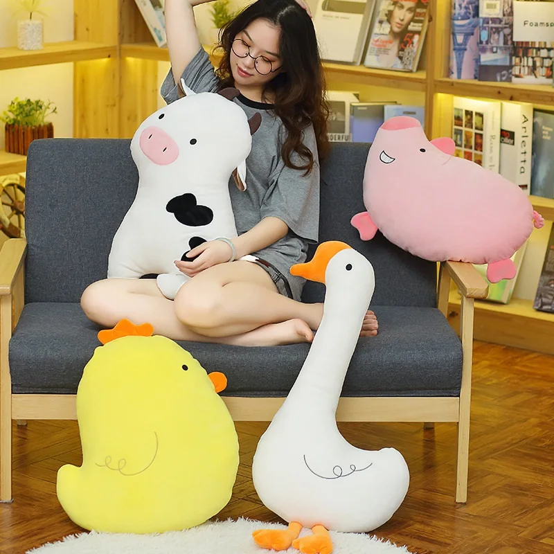 

Cartoon Animals Plush Pillow Cute Swan Chicken Milk Cow Piggy Soft Stuffed Chair Cushion Nap Pillow Friends Girls Birthday Gifts