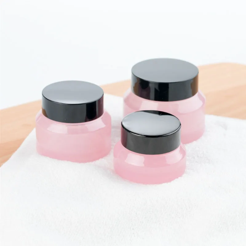 1PCS 15g/30g/50g Empty Pink Glass Cosmetic Facial Cream Bottles Lip Balm Container Jar Sample Vials Travel Amber Makeup Pots