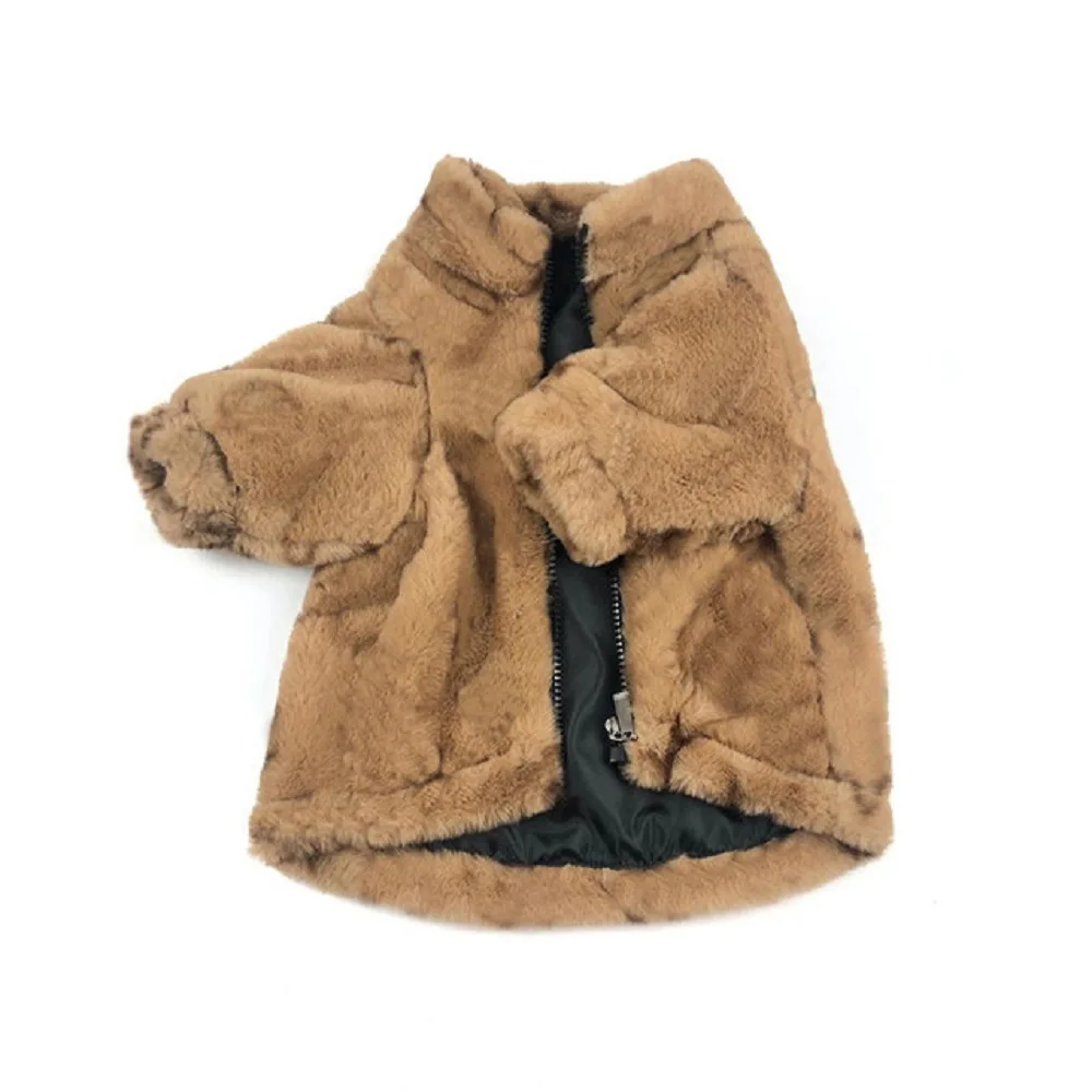 Plush Warm Dog Clothes Luxury Designer Pet Coat Small Medium puppy French Bulldog Autumn Winter Plus Velvet Warm Coat Jacket