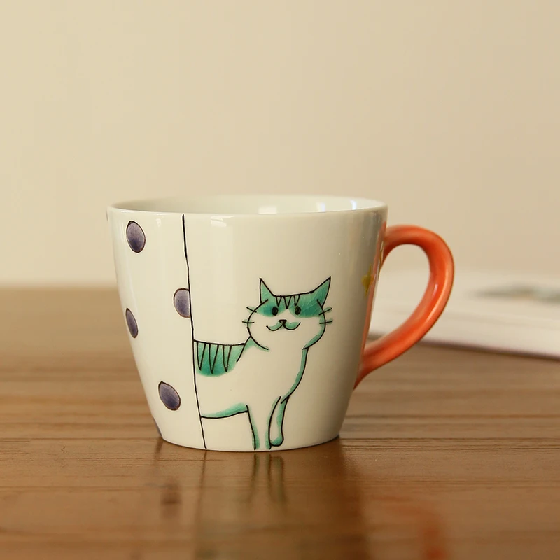 Spot nine valley imported from Japan to burn hand-painted cat mark cup glass ceramic cups of coffee cup milk cup