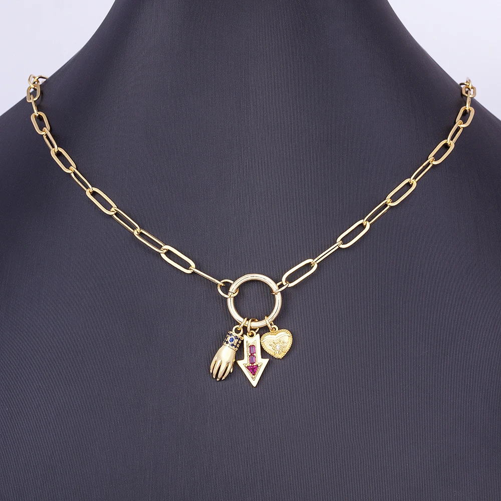 Evil Eye and Heart Red Indicator Arrow Hand Shape Pendant for Women Choker Goth Aesthetic Boho Vintage Collier Femme Jewelry