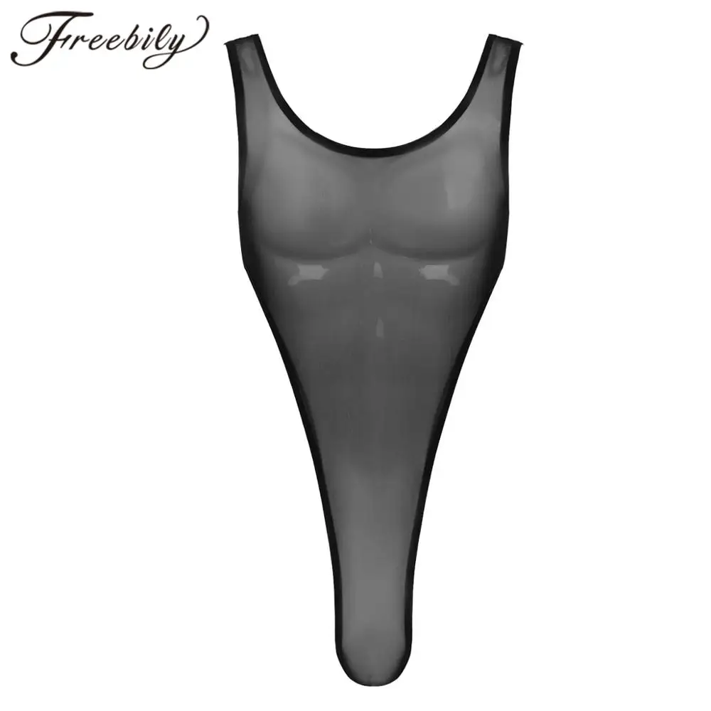 

Men See Through Sheer Mesh One-piece Lingerie Deep U Neck Sleeveless High Cut Male Sexy Tank Wrestling Singlet Bodysuit Jumpsuit