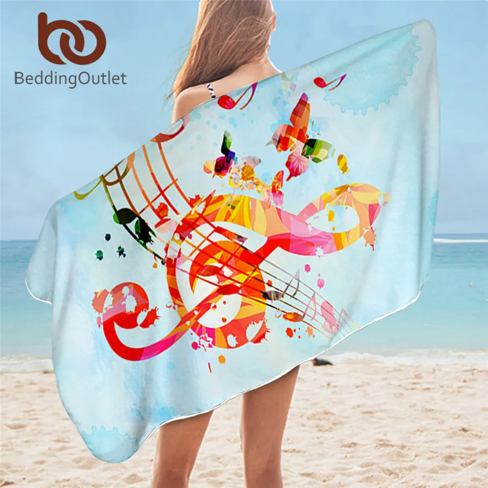 

BeddingOutlet Music Note Bath Towel For Bathroom Watercolor 3D Print Microfiber Stylish Beach Towel Butterfly Colorful Serviette