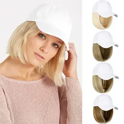 SHANGZI Short Wavy baseball wig Synthetic bob Wig White/Black hat wigs cap with Hair Natural Connect Baseball Cap Adjustable