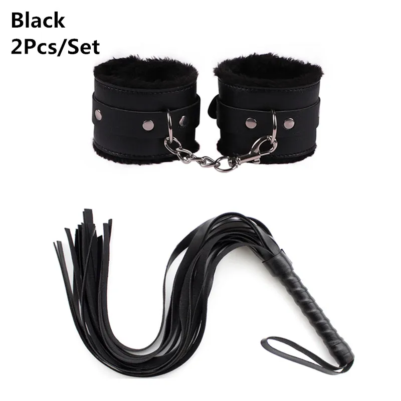 Slave Bondage Set of Leather Handcuffs Rope Body Slap Strap Spanking Beat Tassel Whip for Bdsm Adult Game Lash Flog Tool Sex Toy