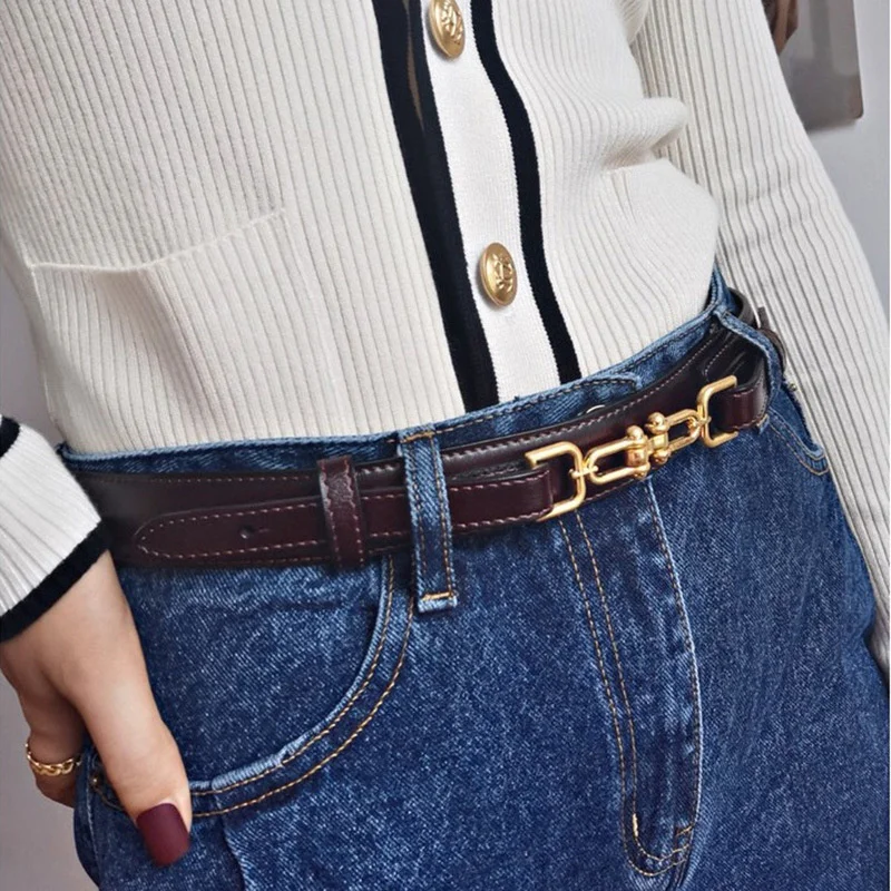 Wide Two-Layer Cowhide Korean Ladies Belt All-Match Casual Matte Adjustable Hook Fashion Girdle Dress Waist Belt Women